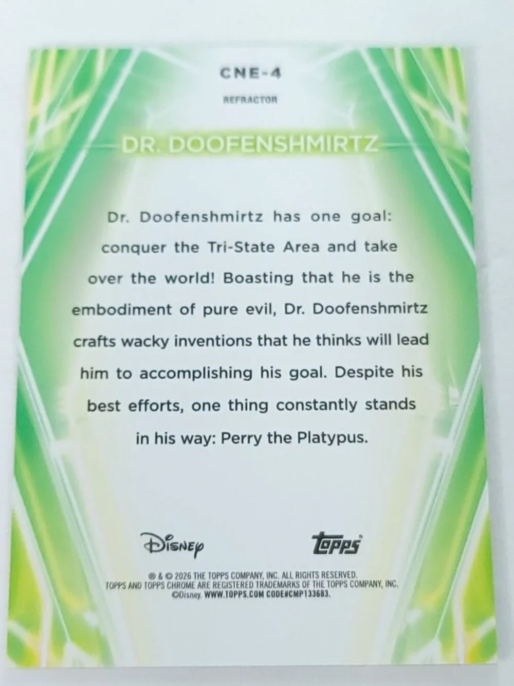 Dr Doofensmirtz Topps 2026 Disney Neon Holo Chrome Refractor Limited 049/199 CNE